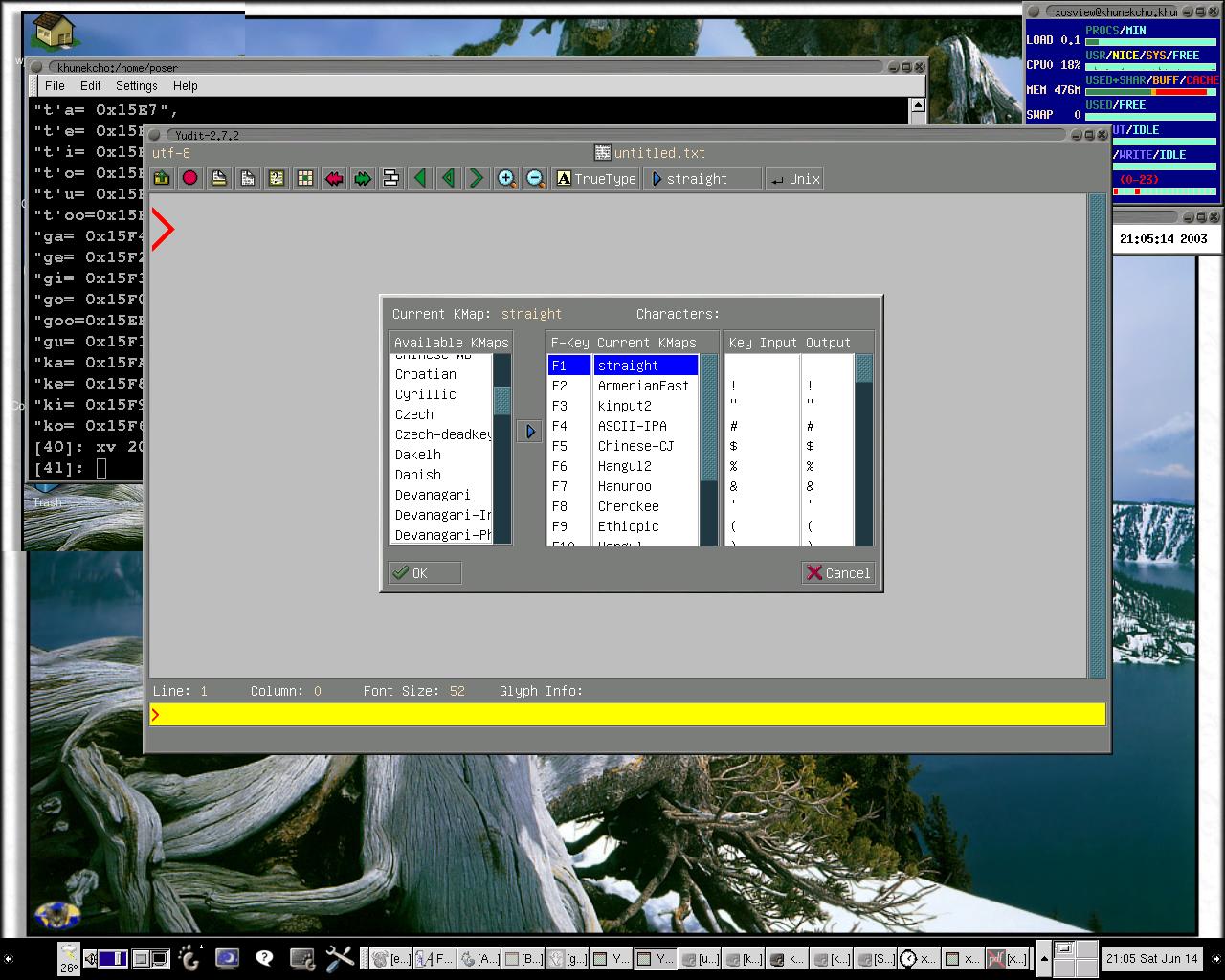 Yudit keymap selection screen
